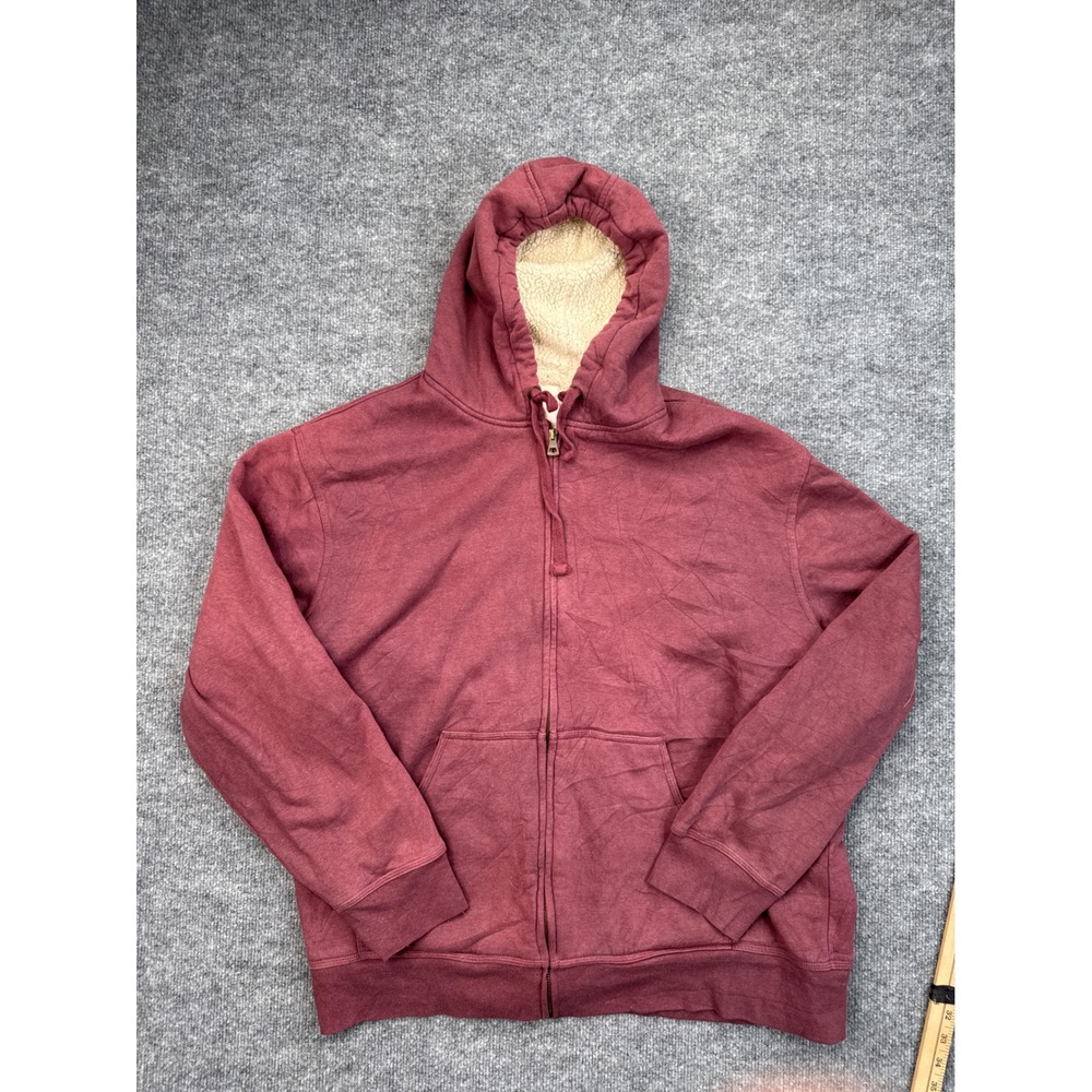 Weatherproof Vintage Mens XL Burgundy Sherpa Lined Full Zip Hoodie Sweatshirt